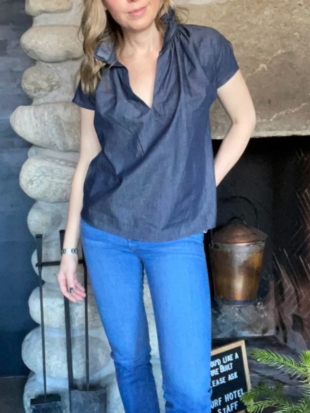 Never a Wallflower Denim Vicki Short Sleeve Top - Picture 3 of 3